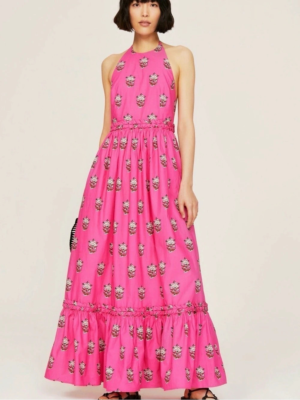 Rhode Ruffle Dress Floral Maxi Dress in Pink Size Medium NWT